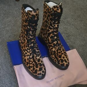 Stuart Weitzman Leopard Lace Up Boots